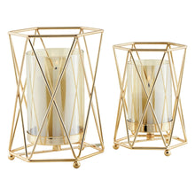 Load image into Gallery viewer, Danya B - Prism Warm Gold Hurricane Candle Holders - Set of 2