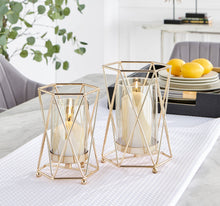 Load image into Gallery viewer, Danya B - Prism Warm Gold Hurricane Candle Holders - Set of 2
