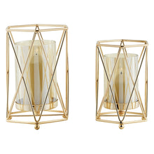 Load image into Gallery viewer, Danya B - Prism Warm Gold Hurricane Candle Holders - Set of 2