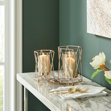 Load image into Gallery viewer, Danya B - Prism Warm Gold Hurricane Candle Holders - Set of 2