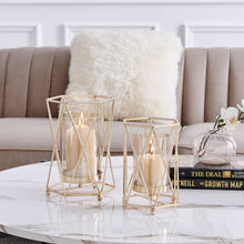 Load image into Gallery viewer, Danya B - Prism Warm Gold Hurricane Candle Holders - Set of 2