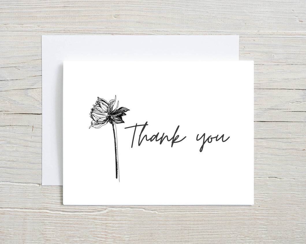 Liz Pope Designs - Thank you hand drawn greeting card, Dahlia, Spring Card