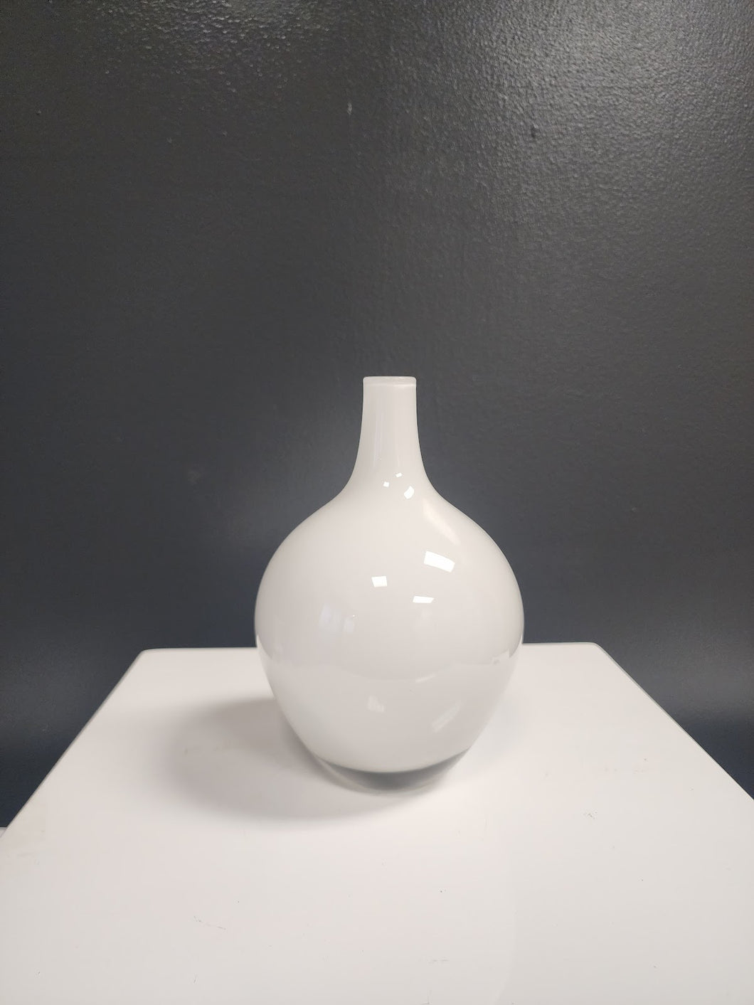 White glass teardrop bud vase