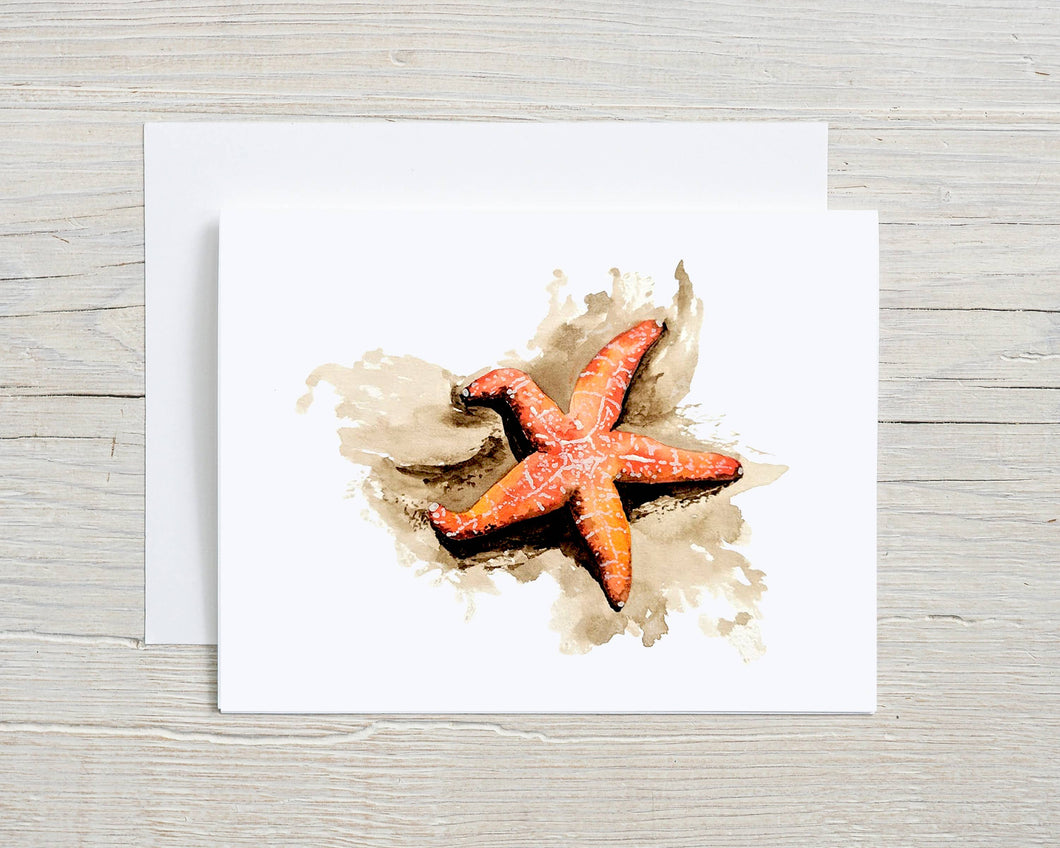 Liz Pope Designs - Hand painted card, Starfish, Coastal Nautical stationery