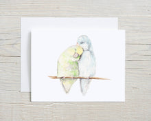 Load image into Gallery viewer, Liz Pope Designs - Bird hand painted greeting card, Lovebirds spring stationary
