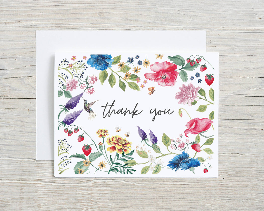 Liz Pope Designs - Floral Botanical Thank You - hand painted greeting card 