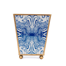 Load image into Gallery viewer, Jaye&#39;s Studio - Faux Bois Enameled Square Cachepot Planter: White &amp; Blue / 6 inch
