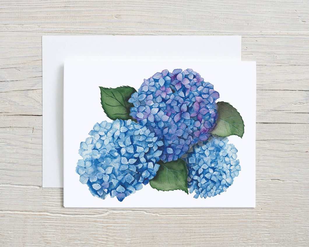 Liz Pope Designs - Hydrangea Watercolor Card, Blue and Purple Floral Art, 