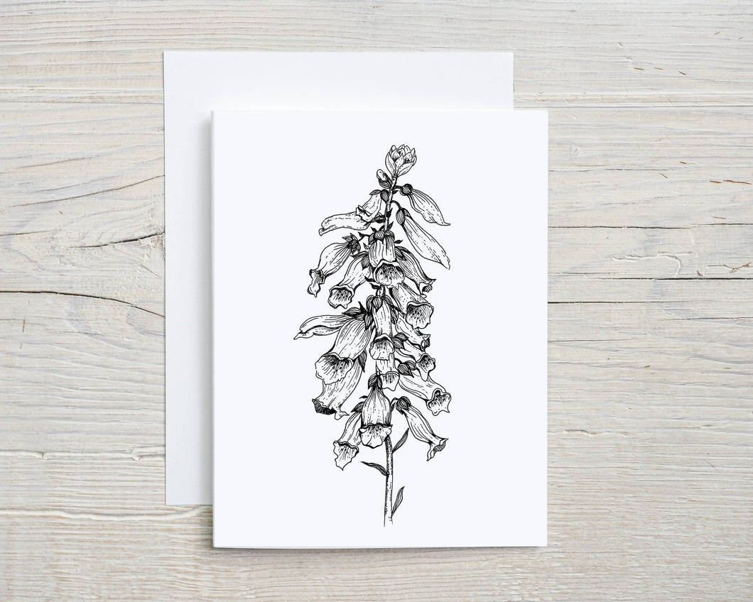 Liz Pope Designs - Plant hand drawn spring card, Foxglove botanical stationary