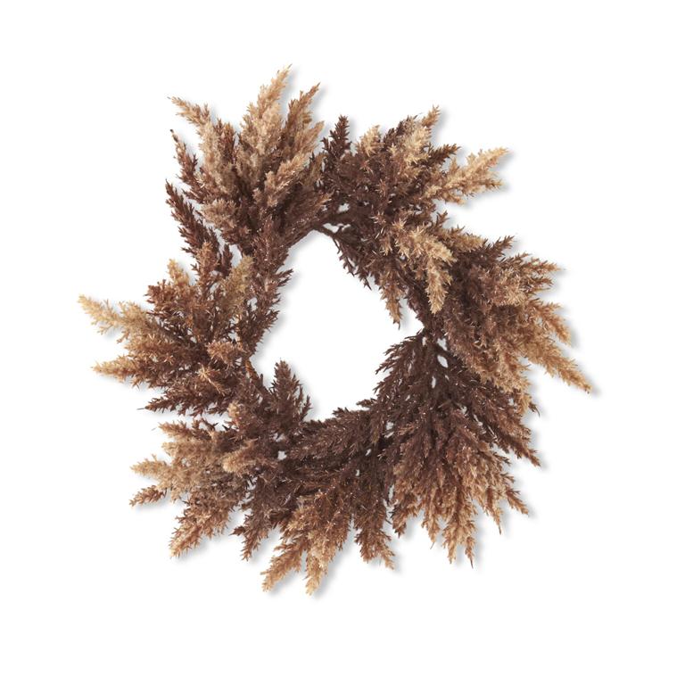 16 Inch Flocked Brown Pampas Grass Candle Ring/Wreath