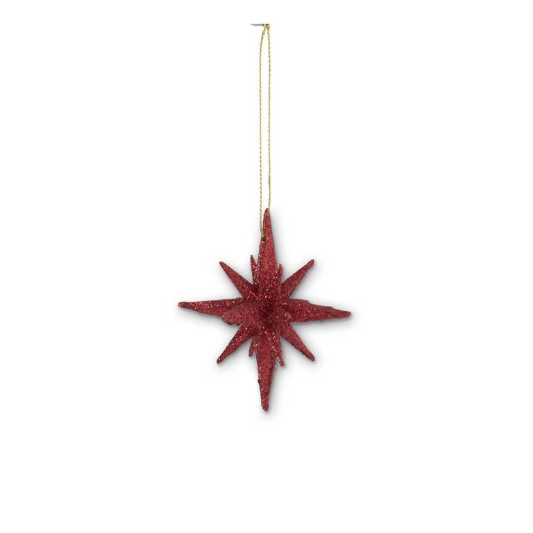 2 Inch 9 Point Red Glitter Star Ornament