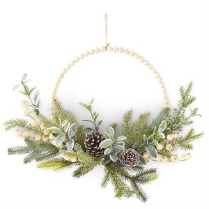 21 Inch Glittered Pine & Cream Berry Bead Wreath