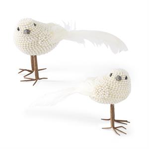 White Beaded Birds w/Feather Tails