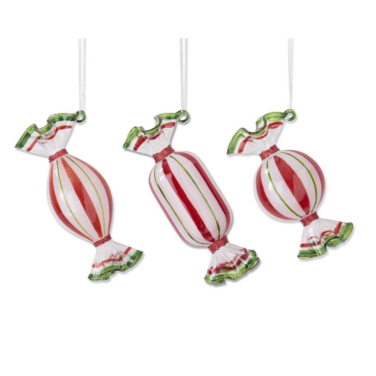 Assorted Red & Green Glass Candy Ornaments
