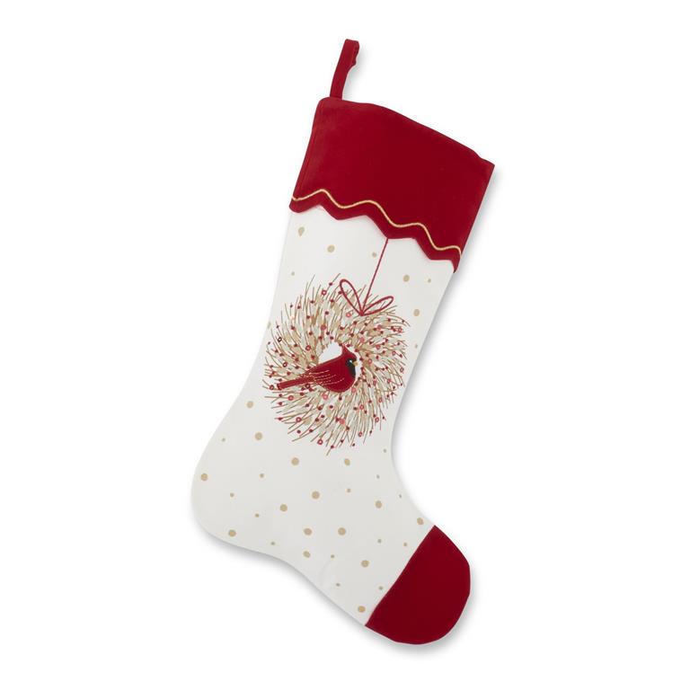 17.5 Inch Cardinal Wreath Stocking w/Sequins