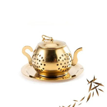 Load image into Gallery viewer, Magnifique Hearts - Golden Teapot Shaped Tea Infuser, Tea Drain, Tea strainer
