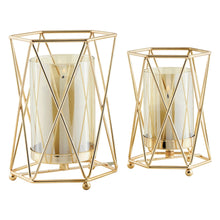 Load image into Gallery viewer, Danya B - Prism Warm Gold Hurricane Candle Holders - Set of 2
