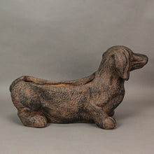 Load image into Gallery viewer, Zeckos - Resin Distressed Rustic Brown Finish Dachshund Dog Planter
