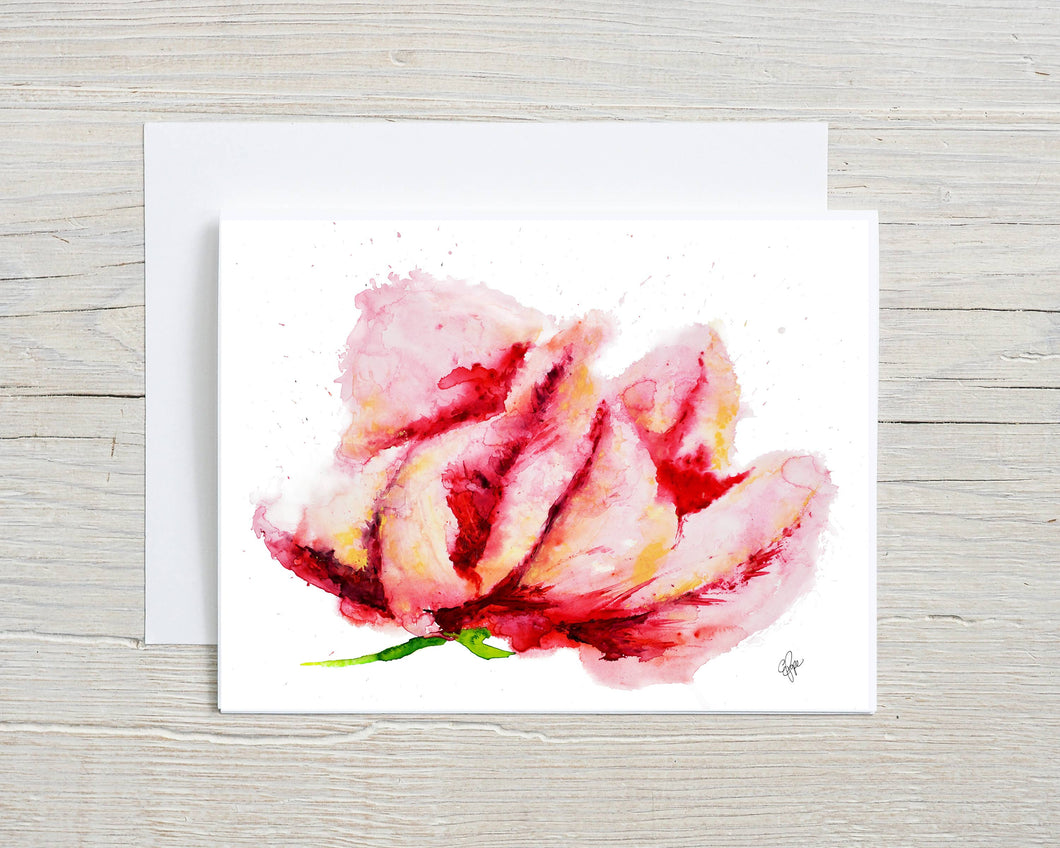 Liz Pope Designs - Pink Parrot Tulip Watercolor Card – Artistic Floral Spring