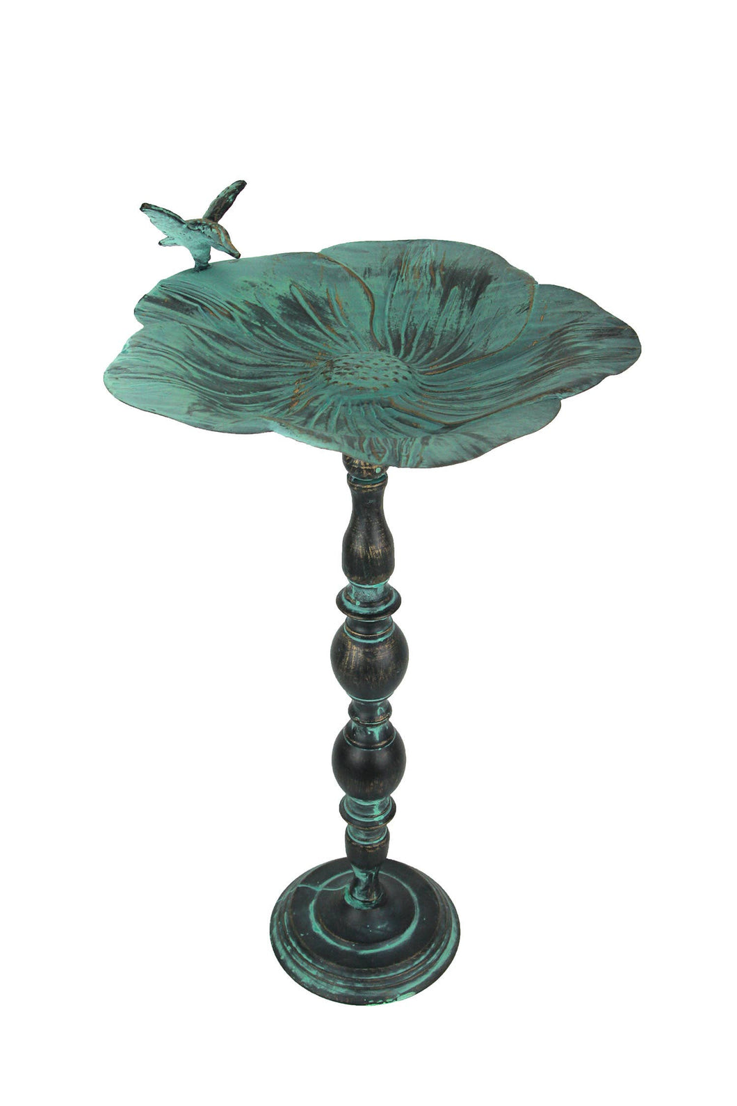 Zeckos - Antique Verdigris Green Metal Dogwood Flower Shaped Birdbath