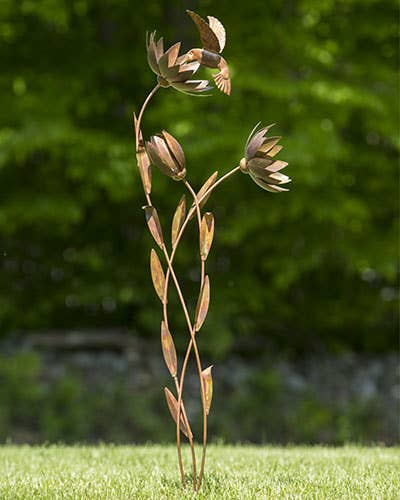 Ancient Graffiti - Flamed Hummingbird Floral Garden Stake