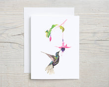 Load image into Gallery viewer, Liz Pope Designs - Emerald Hummingbird watercolor card, nature inspired spring
