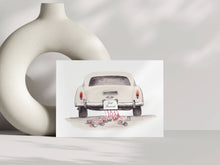 Load image into Gallery viewer, Liz Pope Designs - Wedding hand painted greeting card Antique car, Just Married
