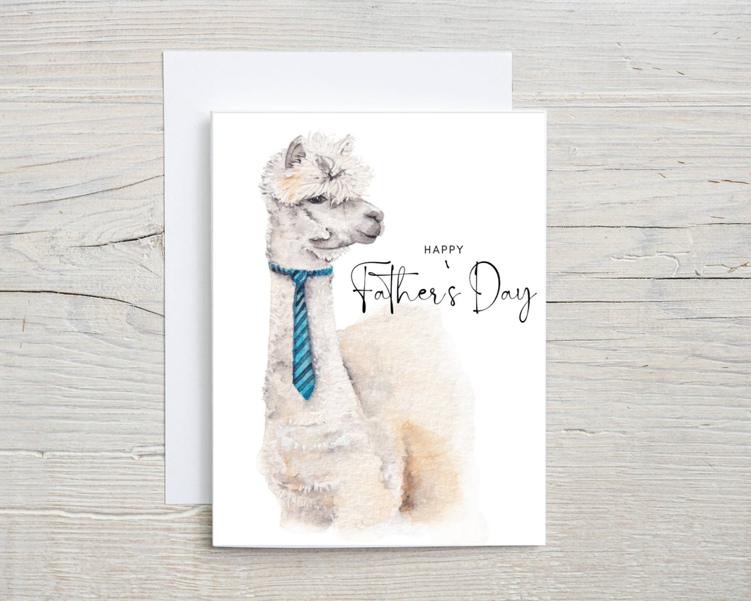 Liz Pope Designs - Father's Day, hand painted funny card, Llama with tie
