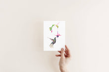 Load image into Gallery viewer, Liz Pope Designs - Emerald Hummingbird watercolor card, nature inspired spring
