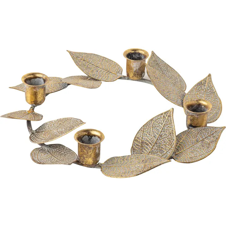 Gold Metal Leaves Candle Ring