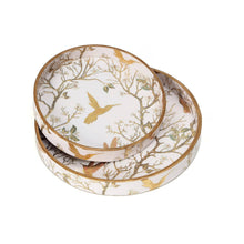 Load image into Gallery viewer, Magnifique Hearts - Enamel Wood Hummingbird Trays Set of 2, Gold Color Foiled
