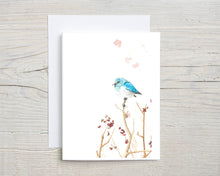 Load image into Gallery viewer, Liz Pope Designs - Bird, hand painted nature inspired card, Bluebird, spring
