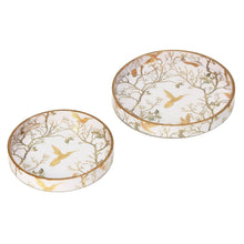 Load image into Gallery viewer, Magnifique Hearts - Enamel Wood Hummingbird Trays Set of 2, Gold Color Foiled
