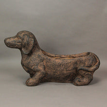 Load image into Gallery viewer, Zeckos - Resin Distressed Rustic Brown Finish Dachshund Dog Planter
