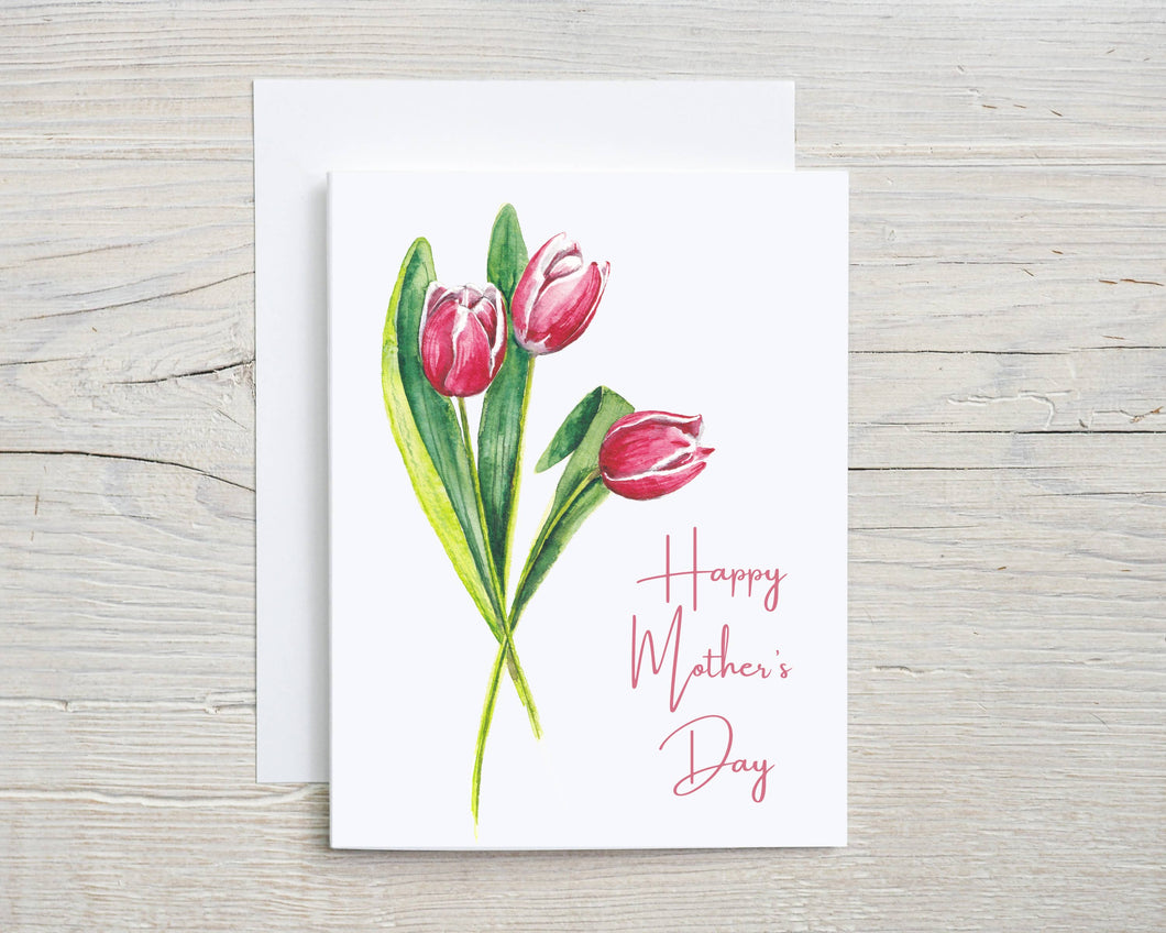Liz Pope Designs - Mother's Day hand watercolor floral card, tulips for mom