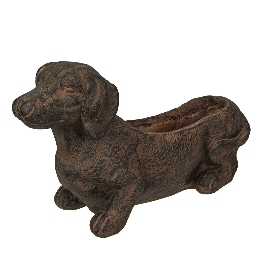 Zeckos - Resin Distressed Rustic Brown Finish Dachshund Dog Planter