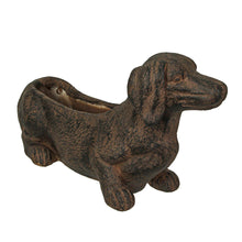 Load image into Gallery viewer, Zeckos - Resin Distressed Rustic Brown Finish Dachshund Dog Planter
