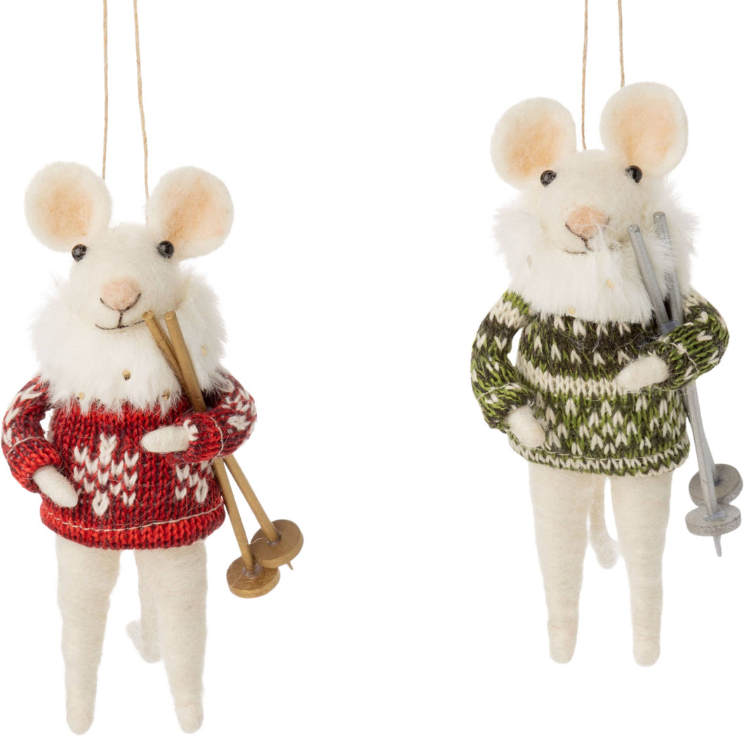 Silver Tree Home & Holiday - A12599-2 Asstd felt mouse orn,wht collar,pole,grn&rd,4.25in