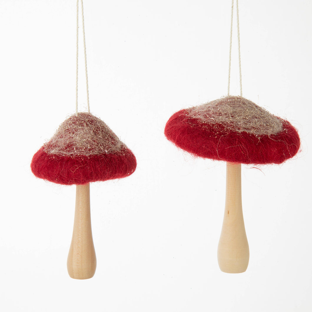 Silver Tree Home & Holiday - A24081 2 Asst'd red felt top mushroom orns with wood base