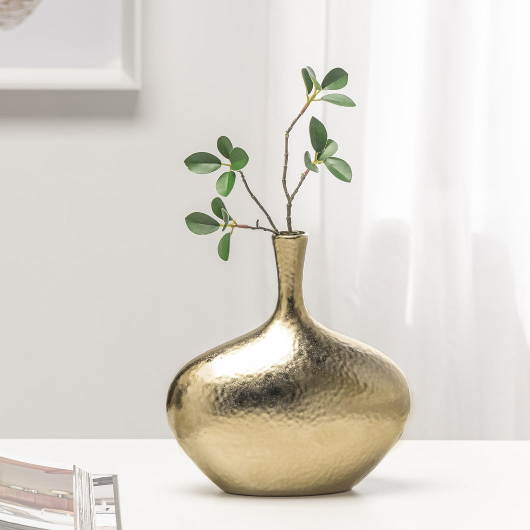 8.75'' Lilo Dimpled Ceramic Wide Vase - Gold