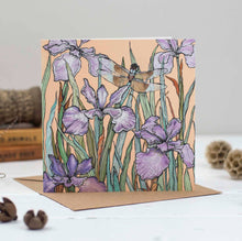 Load image into Gallery viewer, Fay&#39;s Studio - Dragonfly and Bearded Iris Greeting Card
