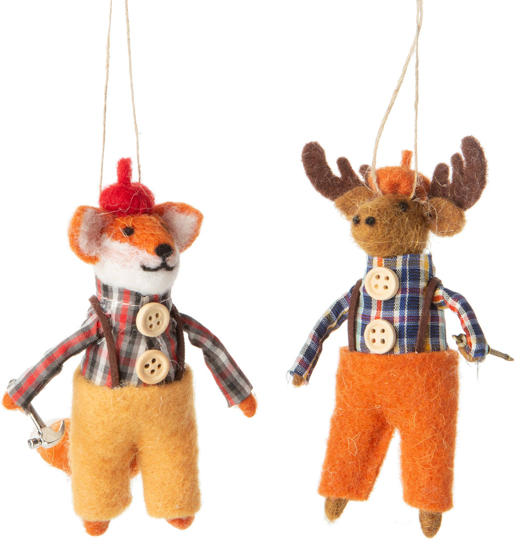 Silver Tree Home & Holiday - A13266 2 Asst'd felt fox&reindeer orns in woodl& outfits