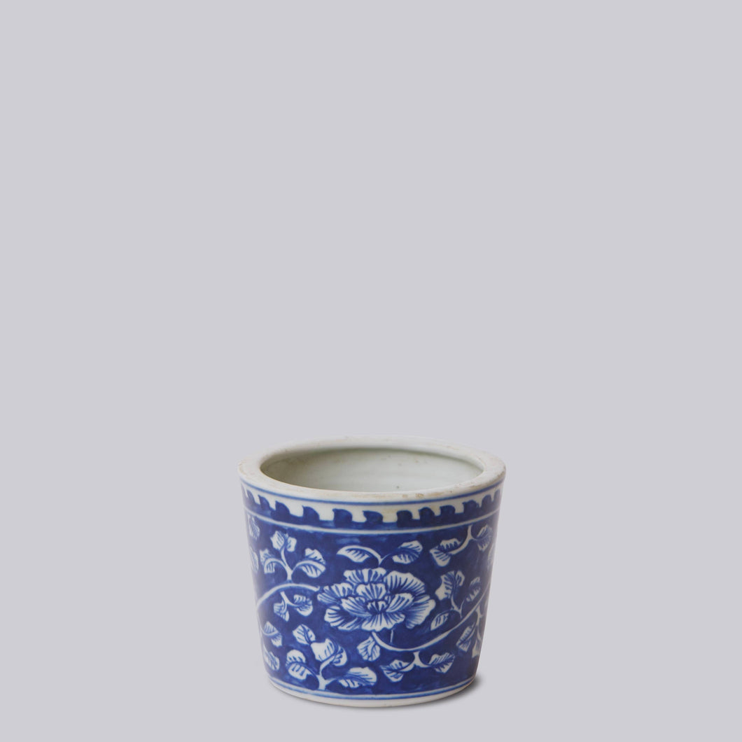 Cobalt Guild - Tiny Dark Blue and White Porcelain Peony Cachepot