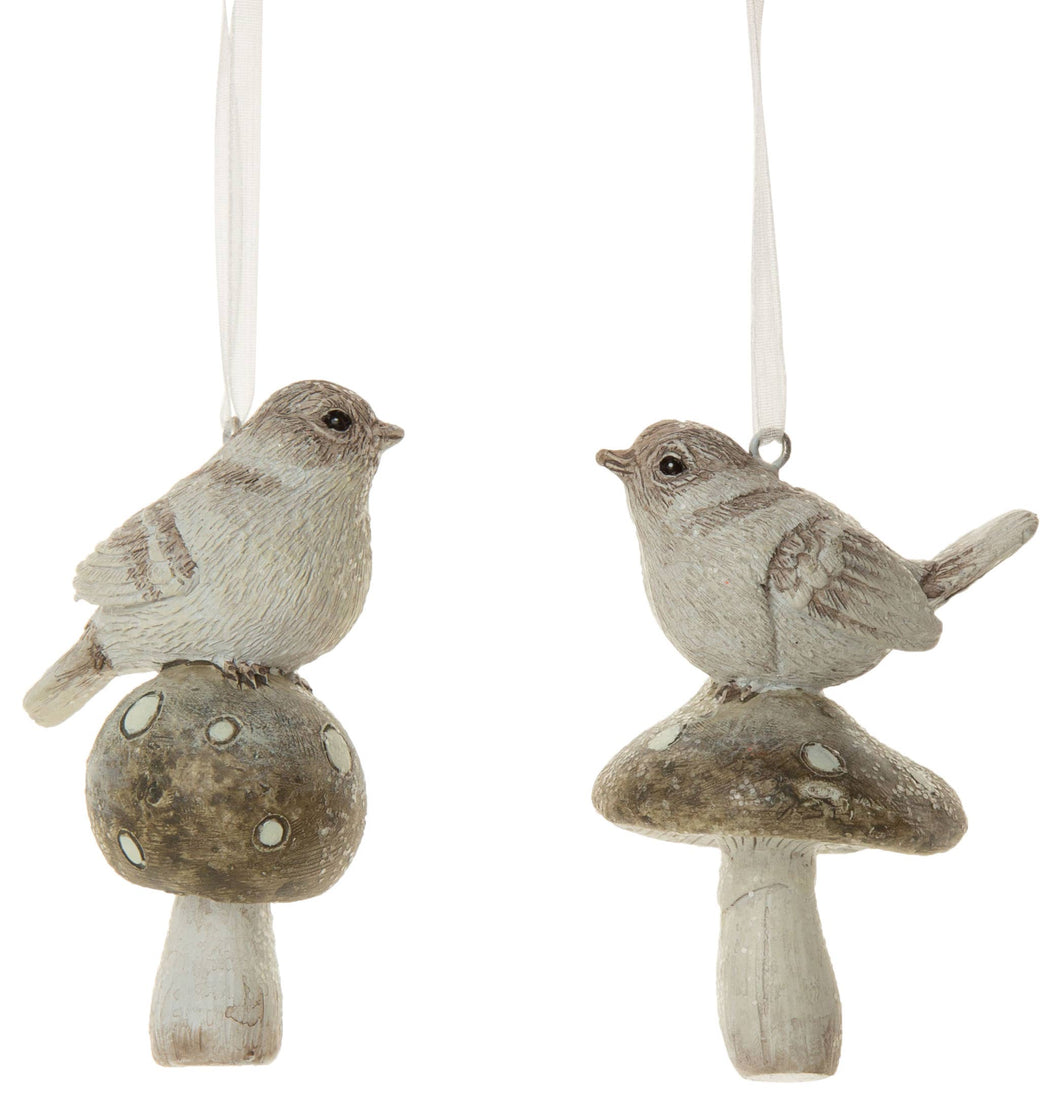 Silver Tree Home & Holiday - A73158 2 Asst'd painted resin bird on mushroom ornaments
