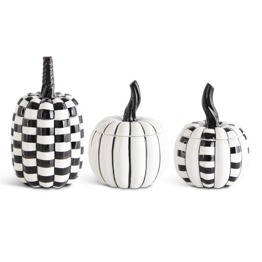 7.5'' Black & White Checkered Ceramic Pumpkin