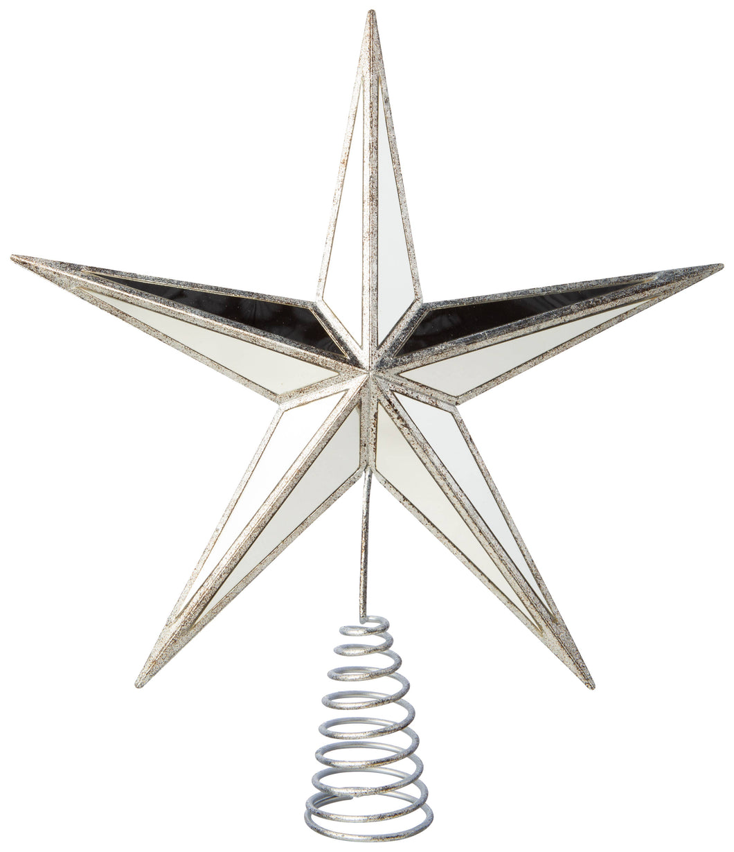 Silver Tree Home & Holiday - A40806 Mirrored glass/plastic silver STAR tree topper