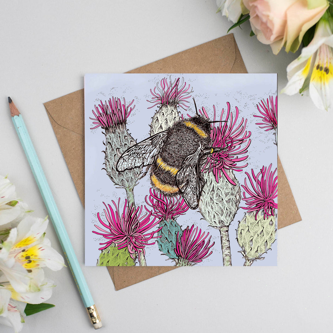 Fay's Studio - Bumblebee and Thistles Greeting Card