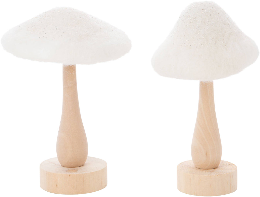 Silver Tree Home & Holiday - A24654 2 Asst'd wood mushrooms,white felt tops tabletop