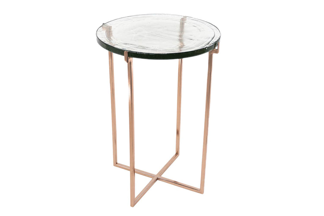 Anaya Home - Glass Side Table with Rose Gold Metal Legs