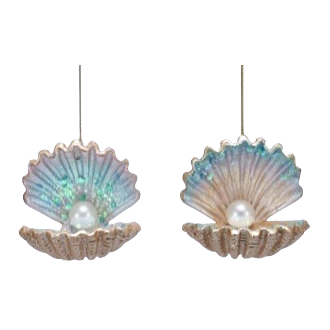 Silver Tree Home & Holiday - G79523-2 Asstd pnted rsn clam shell,pearl orn,2.75in